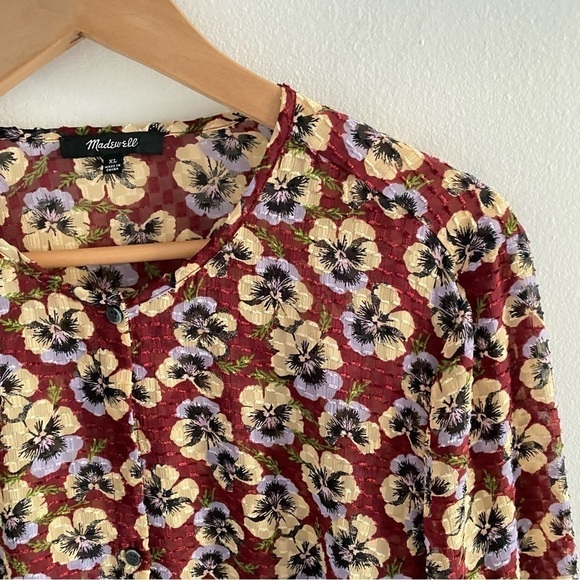 Madewell Floral Blouse in Burgundy and Cream - Picture 4 of 12